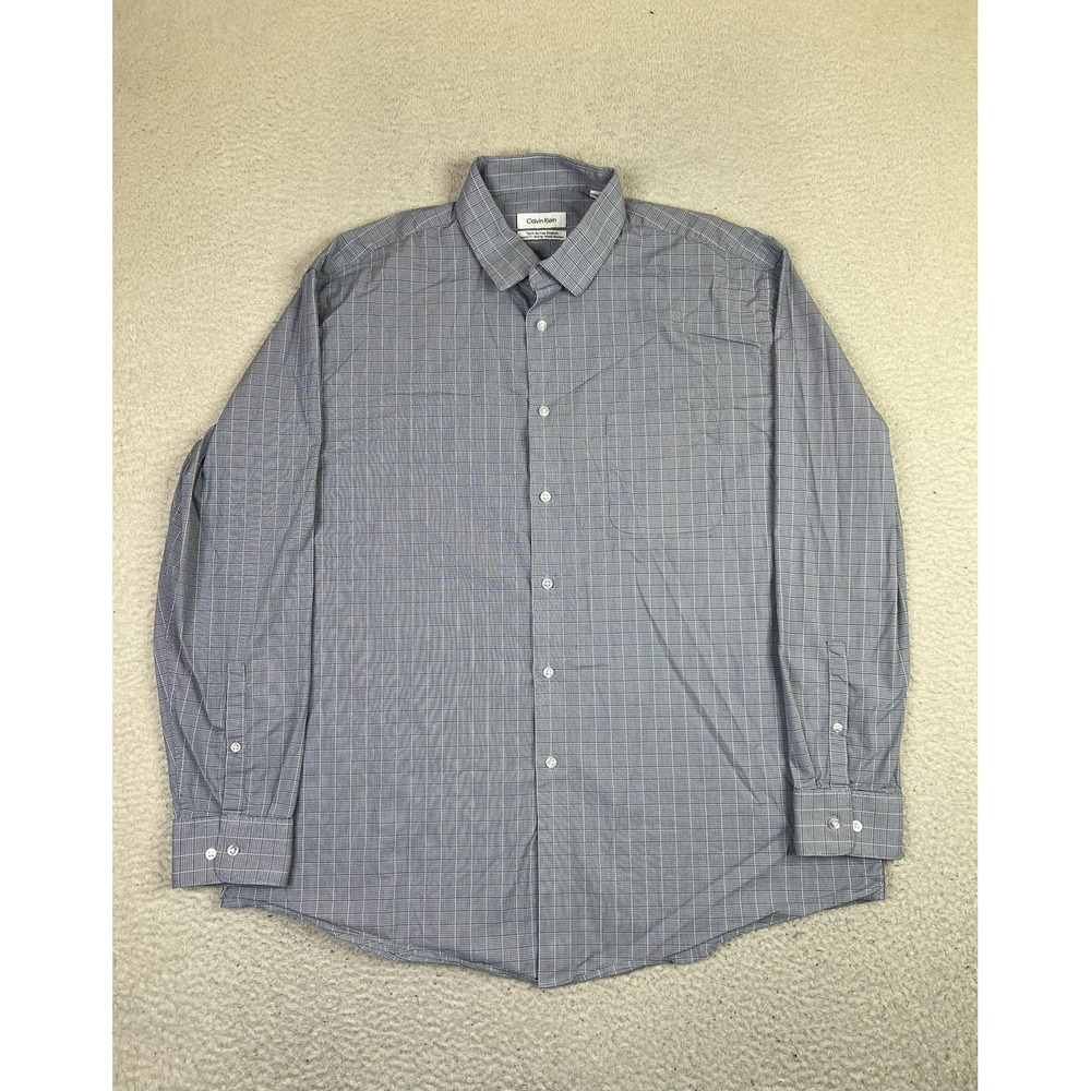 Calvin Klein Shirt Mens XL Blue Tech Active Stretch Regular Fit Wicking Wrinkle